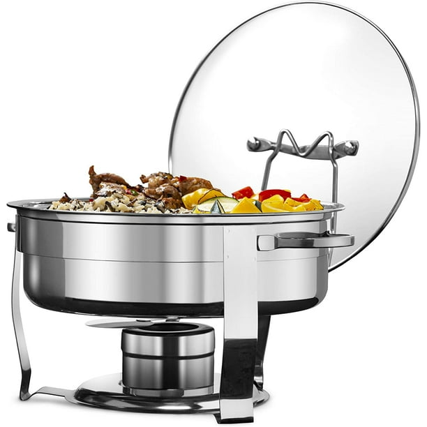 Kook Stainless Steel Chafing Dish with Glass Lid and Rack, Silver, 4.5