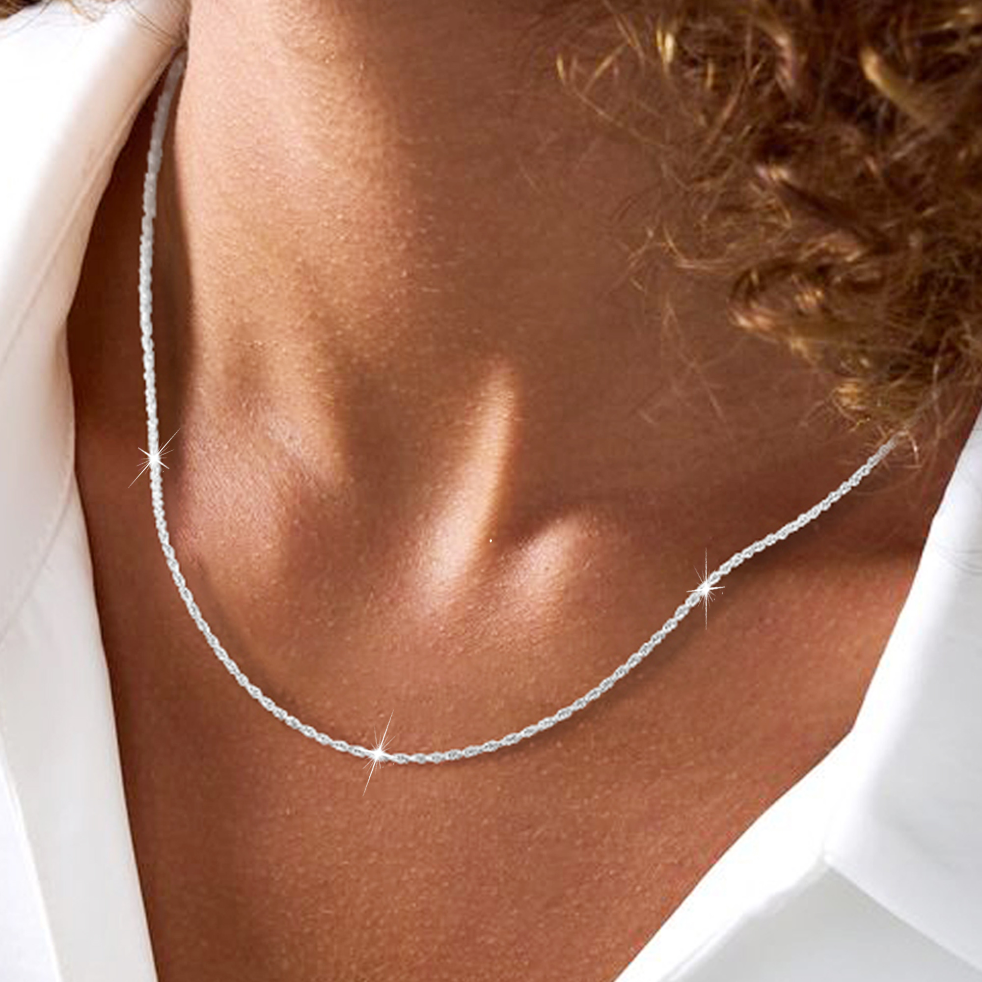 DORANA S925 Sterling Silver Plated Chains for Women 1.5mm/2mm Non Tarnish Twist Rope Necklace Birthday Mothers Day Graduation Jewelry Gifts Teen Mom Her Adult Wife Age Ideas 16/18/20/22/24 Inch