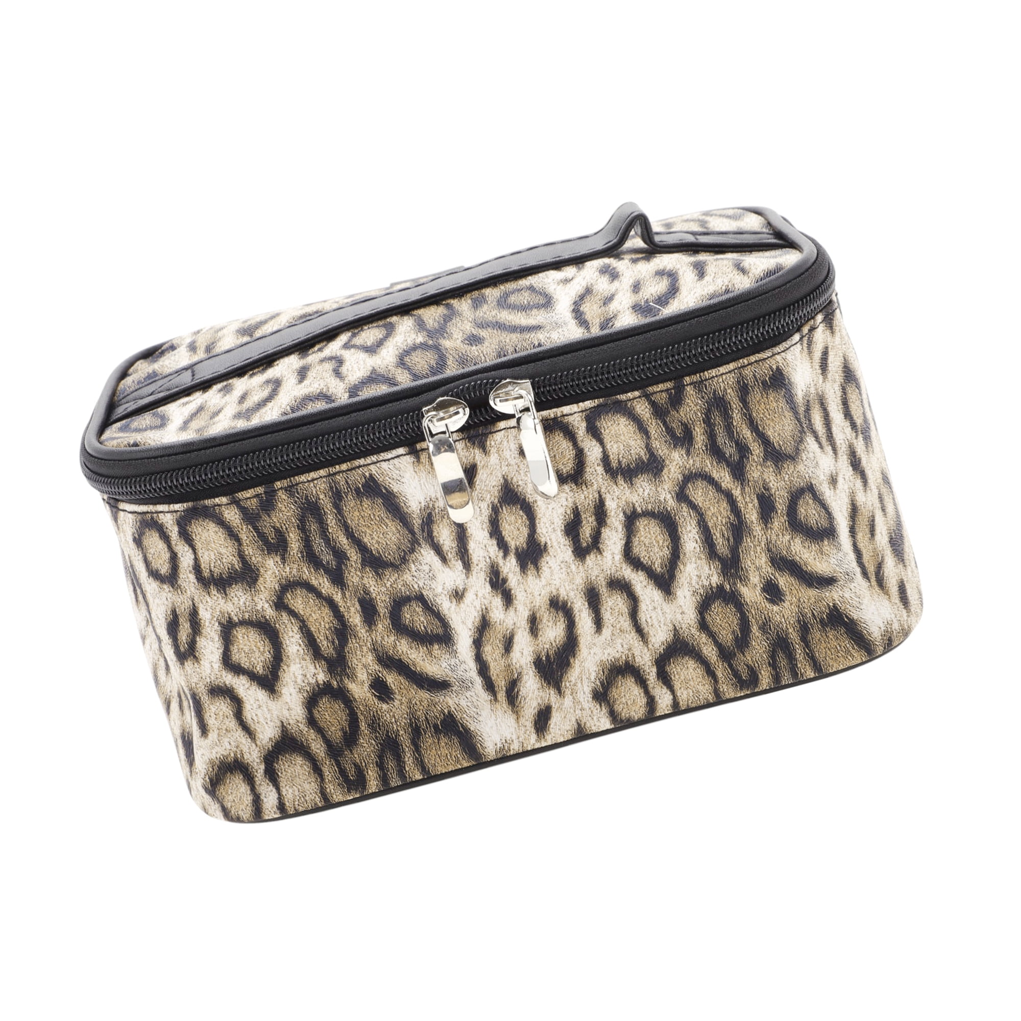 Unique Bargains 1 Pc Rectangle Leopard Print Makeup Bag Stylish Design Beige Coffee Color