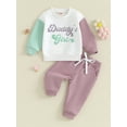 thumbnail image 2 of Bagilaanoe 2PCS Toddler Baby Girl Long Pants Set Contrast Color Long Sleeve Sweatshirt Tops + Sweatpants 6M 12M 18M 24M 3T Kids Casual Sweatsuits, 2 of 9