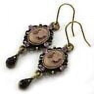 Purple Teardrop Romantic Cameo Hoop Dangle Pierced Earring Antique Vintage Style