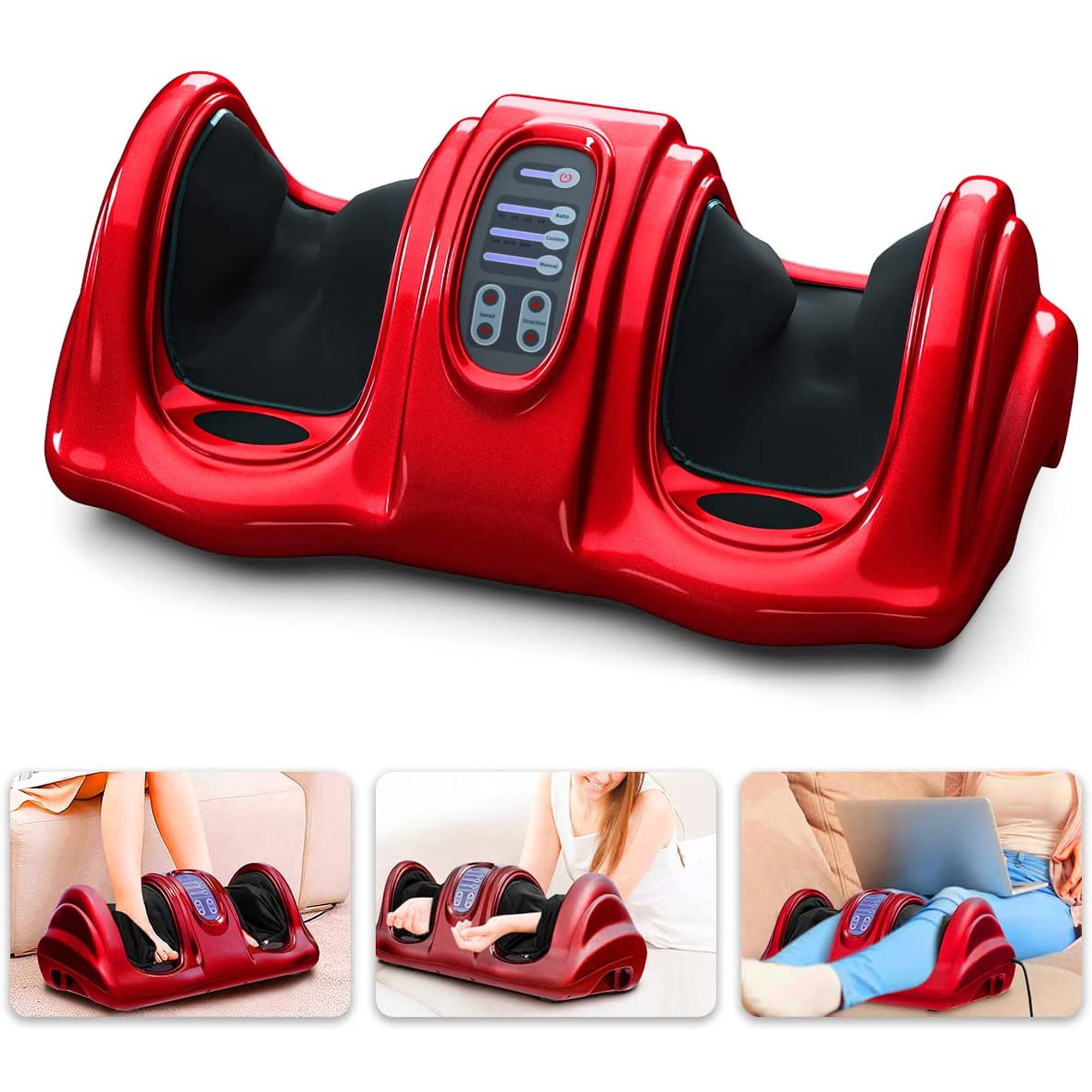 Shiatsu Foot Massager with Remote, 4 Modes Deep Kneading Rolling, Leg Ankle & Calf and Feet Massage for Neuropathy, Pain Relief, Plantar Fasciitis, Blood Circulation, Red
