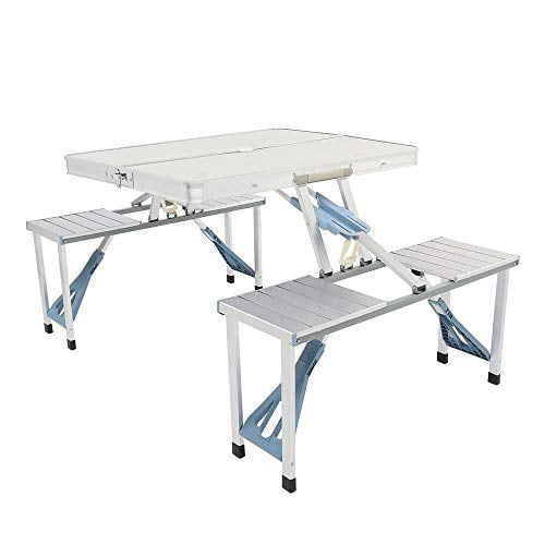 Aluminum Folding Camping Picnic Table With 4 Bench Chair Stool Seat Portable Set 