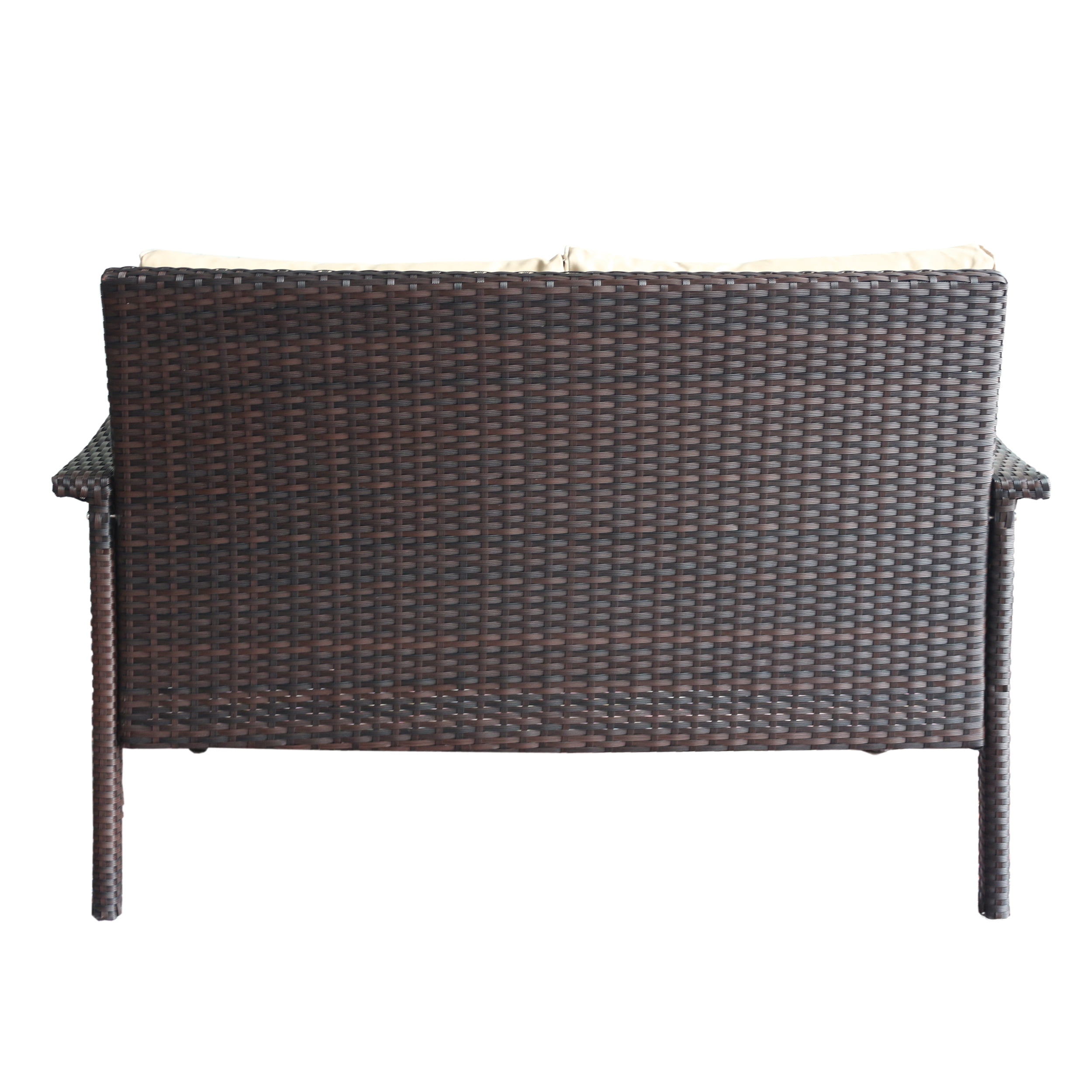 Outdoor Wicker Loveseat with Cushions, Brown,Tan