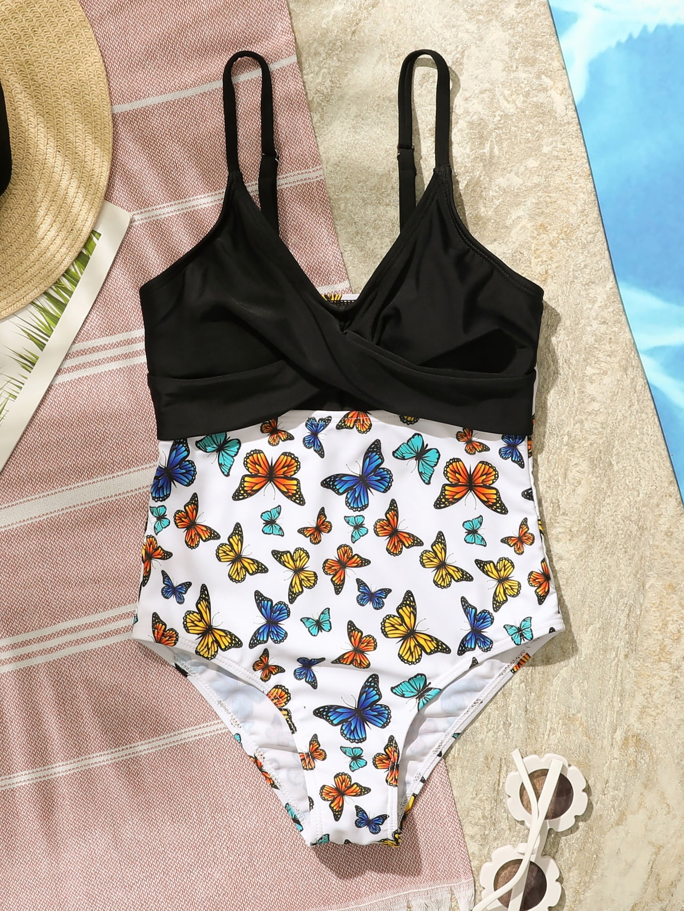 NEW Children Swimsuit Girls One Piece Swimwear Butterfly Print Swim Wear Bikinis 