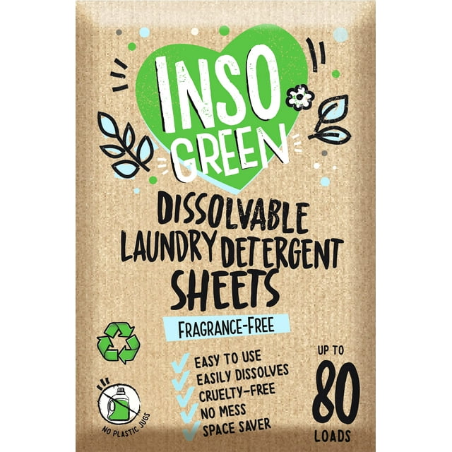 Detergente para ropa en láminas InsoGreen, sin perfume, 40 hojas