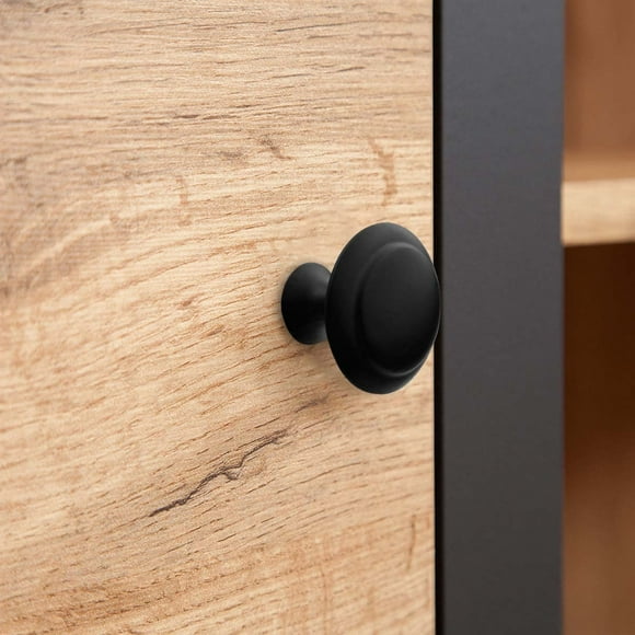 12 Pack Black Round Cabinet Hardware Knobs 1.18 Inch Flat Pulls Knob with Screws for Kitchen Drawer Dresser Cupboard Door Handles Matte Cabinets Pull Bath
