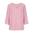 thumbnail image 7 of Kctiaxy 3/4 Length Sleeve Womens Tops Summer Casual Striped T Shirts Trendy V Neck Relaxed Fits Outdoor Tunic Shirts Beach Vacation, Red L, 7 of 7
