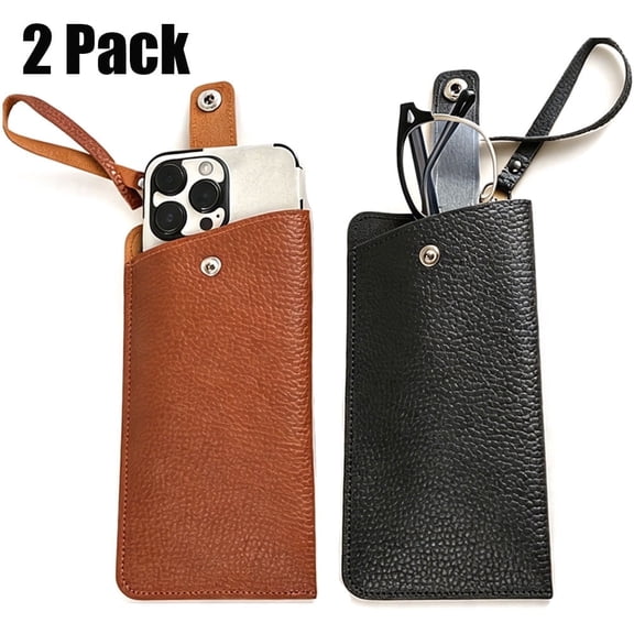 2 Pack Soft Sunglasses Case with Wrist Strap,Portable Eyeglasses Pouch Glasses Bag Case Holder Pocket for Women Men(Black/Brown)