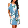 thumbnail image 2 of ANYJOIN Women's Cold Shoulder Short Sleeve Swing Mini Dress Party Dress with Pocket, 2 of 5