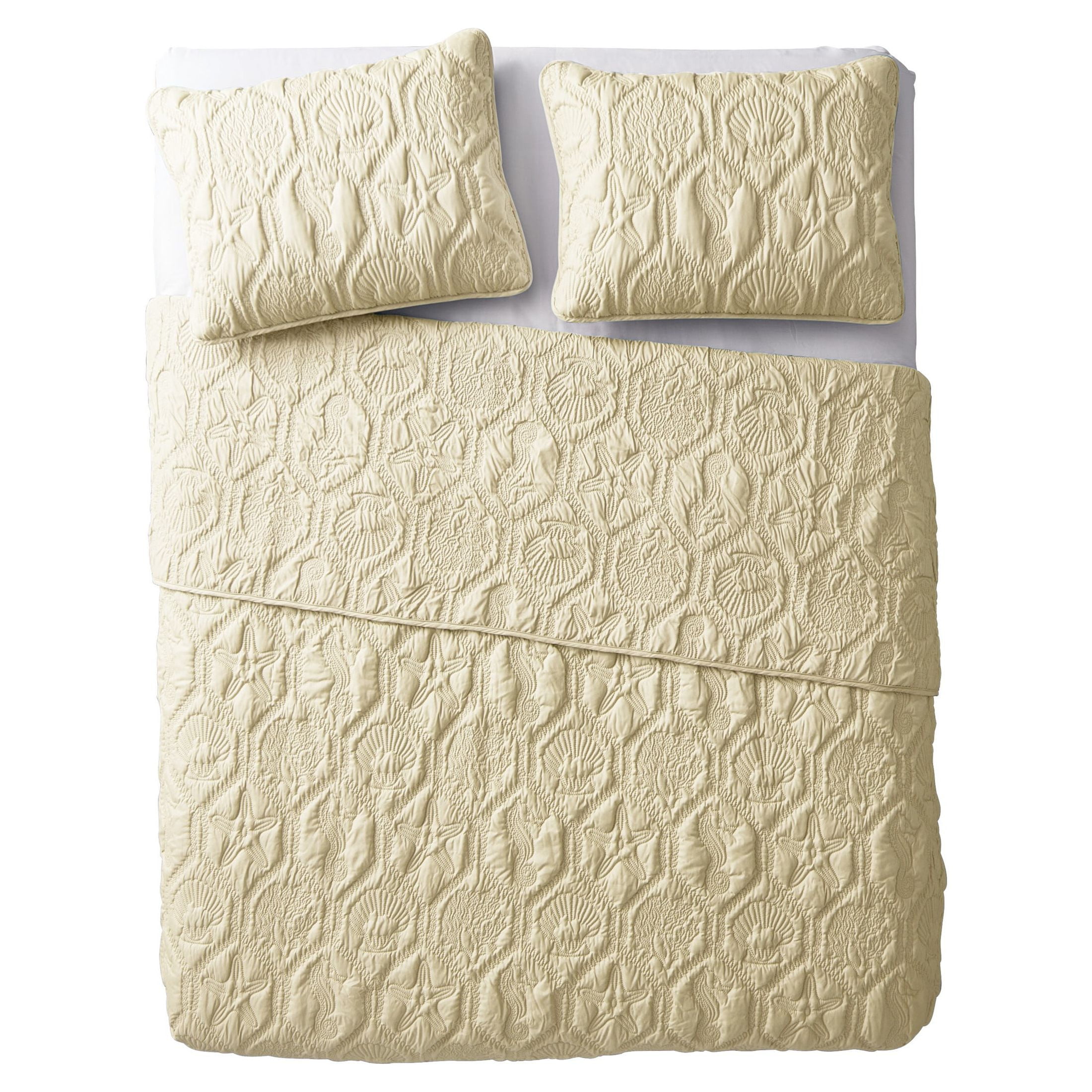 VCNY Home Shore Coastal 3-Piece Tan Textured Sealife Quilt Set, King, Adult, Unisex