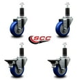 thumbnail image 2 of 3.5 Inch Blue Poly Wheel Swivel 1-1/4 Inch Expanding Stem Caster Set 2 Brakes, 2 of 2