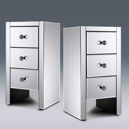 Jaxpety Set Of 2 Mirrored Nightstand 3 Drawer Crystal Accent Jaxpety Set Of 2 Mirrored Nightstand 3