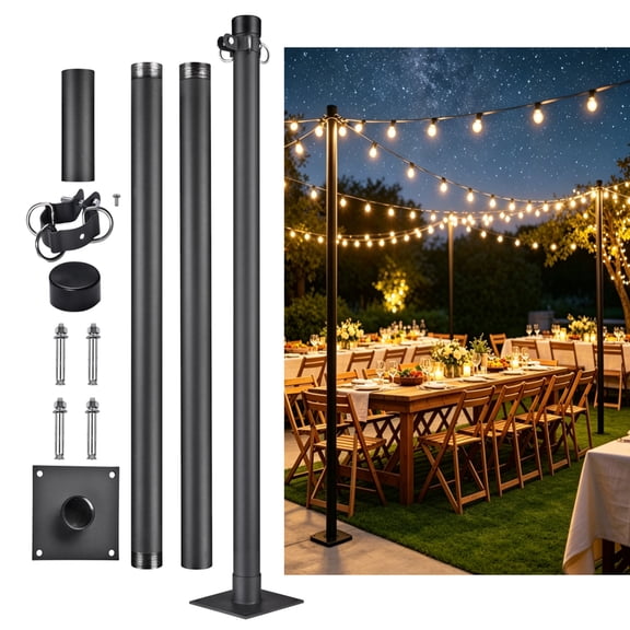 Yescom 8Ft Sun Shade Sail Pole Post Canopy Awning Deck Patio Backyard with Pole Bracket Clamp Powder Patio Outdoor Black