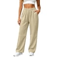 thumbnail image 2 of Ashyfjp Womens Solid Color Wide Leg Joggers Elastic Waistband Casual Trousers with Side Hand Pockets and Decorative Seams Versatile Commuting Wear, Size (S-3XL), 2 of 6