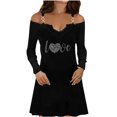 thumbnail image 1 of Vestido de manga larga para mujer Vintage A-Line Swing Fiesta informal Cuello en V Vestidos con incrustaciones de diamantes Fridja  NMB1534, 1 of 7