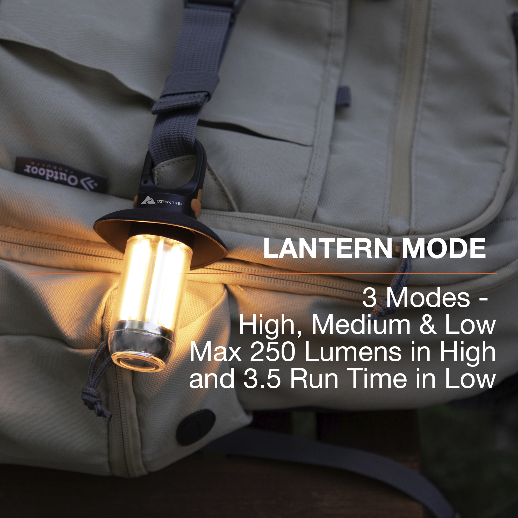 Lámpara de Camping Eléctrica Recargable Ozark Trail de 250 Lúmenes, Linterna y Lámpara de Filamento Mini 2