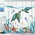 thumbnail image 3 of Funny Cat Shower Curtain Set Teal Blue Sea Ocean Waterproof Fabric Curtains with Animal Octopus Starfish Turtle Anchor Fish Nautical Bathroom Decor (Blue, 72''''×72''''), 3 of 6