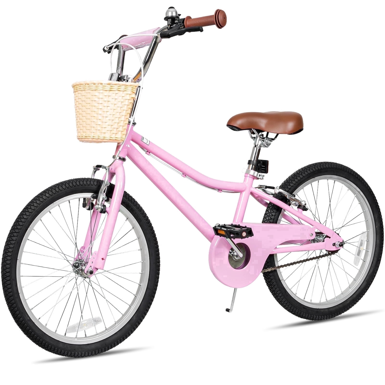 Hykolity Kid Cuiser Bike 20 inch for 6-12 Years Old Girls Bicycle with Basket and Kickstand, Tween Retro Style Childrens Bike for Teen Girls, Pink