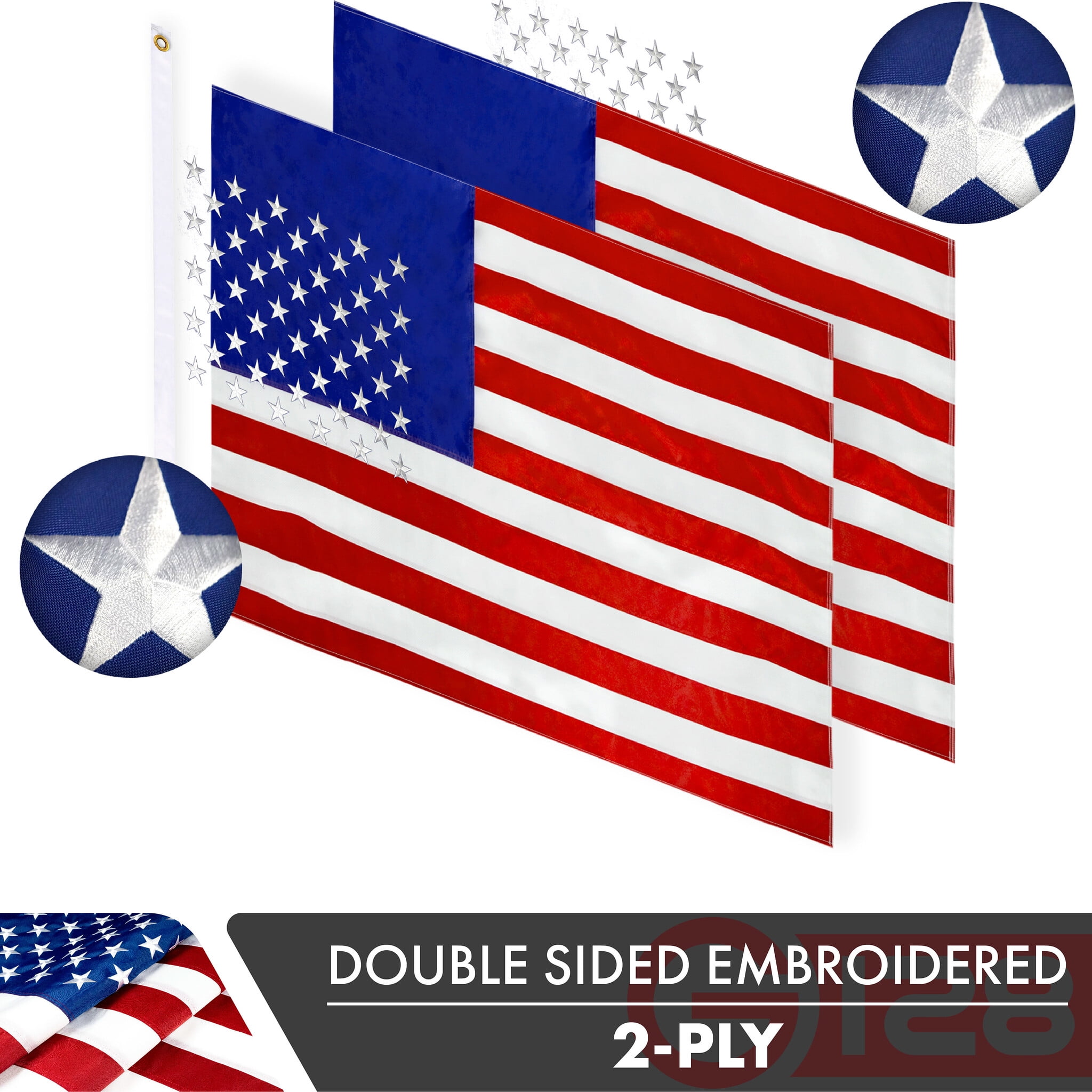 G128- Heavy Duty Double-Sided 3x5 ft Embroidered American Stars Sewn Stripes Brass Grommets US Flag