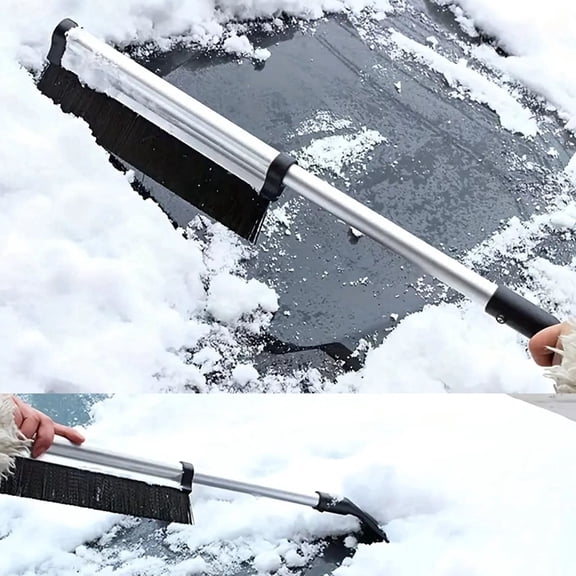 JAMCORAX Ice Scraper Retractable, Car Snow Shovels with Handle and Brush,Winter Snow Remove Tool for Cars, Trucks, SUVs(Silver)