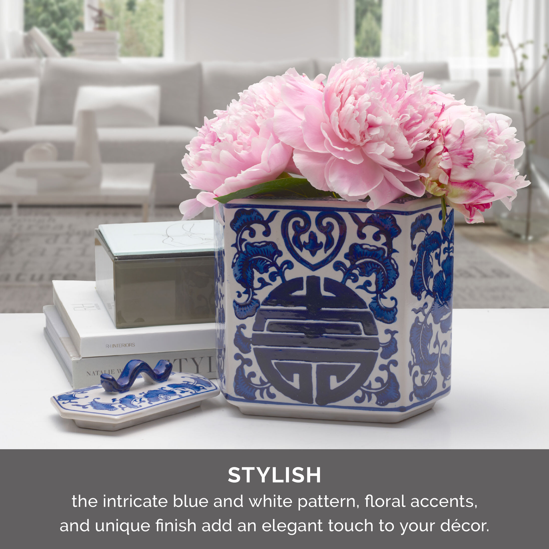 Home Accents 8 inch Blue and White Ceramic Jar with Lid
