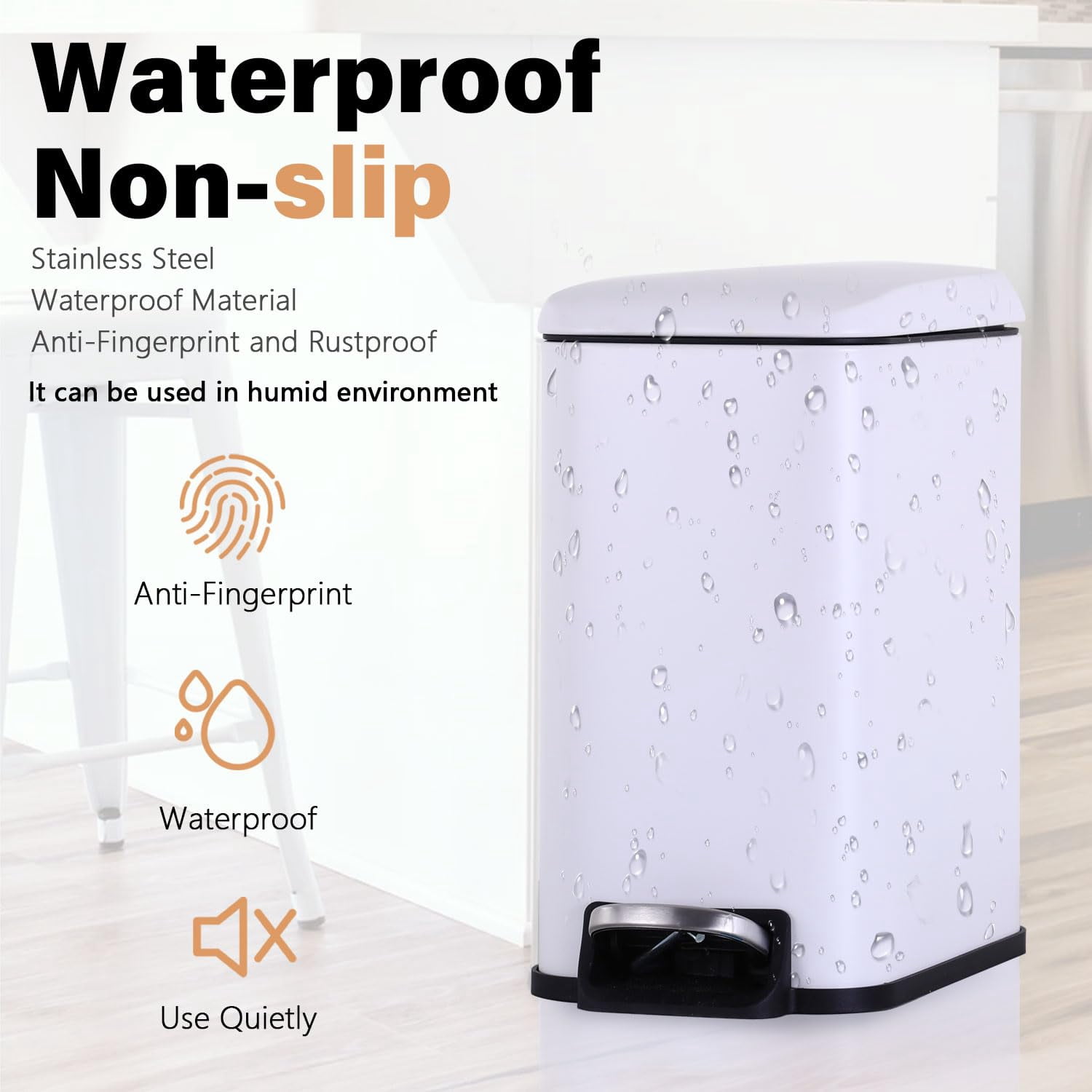 CL.HPAHKL 5L / 1.3 Gallon Slim Step Trash Can, Stainless Steel Bathroom Trash Bin with Lid & Removable Inner Bucket, Pedal Garbage Can for Bathroom,Bedroom,Home Office (2, White)