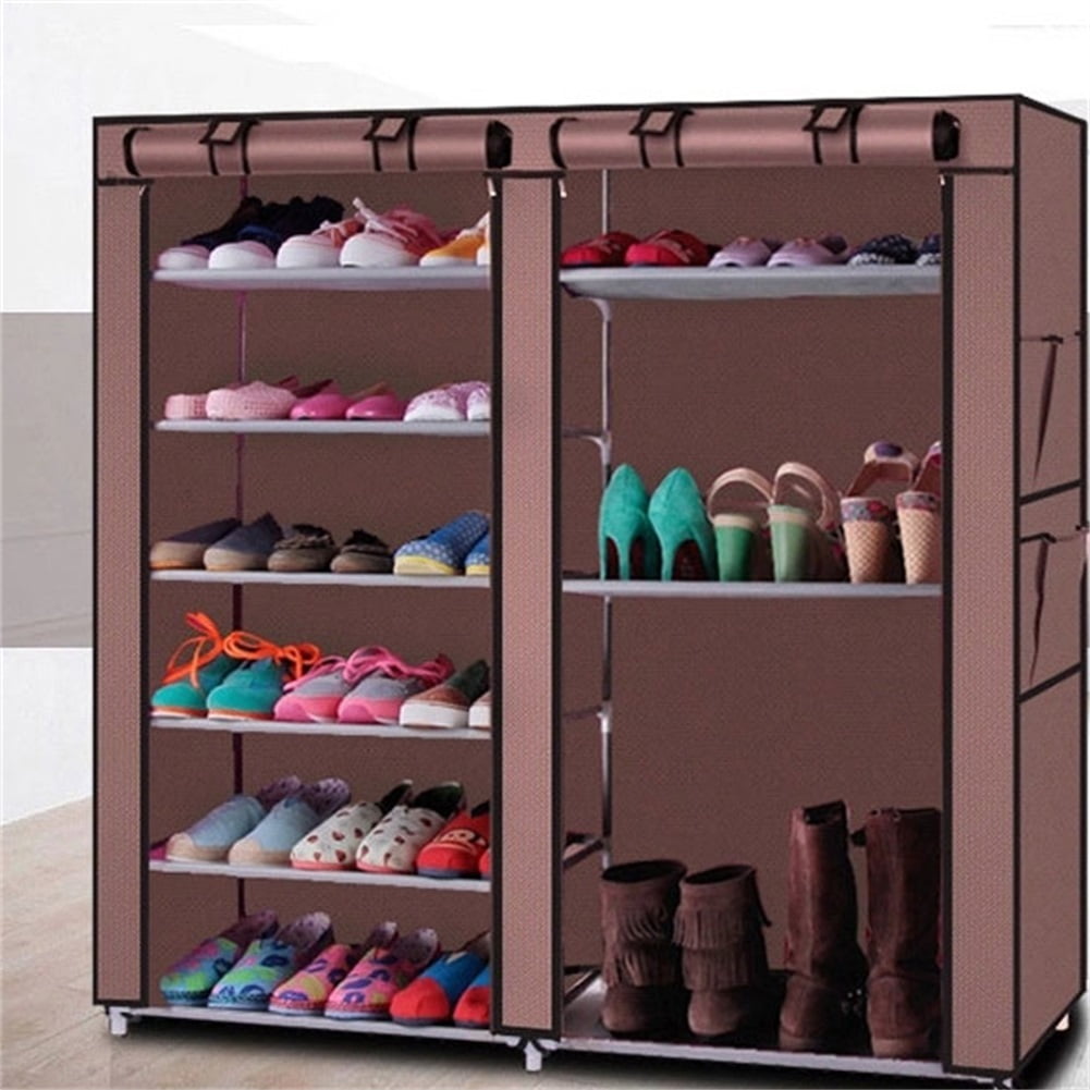 Kepooman Double Rows Non-woven Fabrics & Steel Shoe Rack Organizer, Coffee Kepooman Double Rows Non-woven Fabrics & Steel Shoe Rack Organizer, Coffee