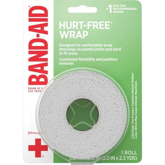 Johnson and Johnson Band-Aid First Aid Hurt-Free Wrap, Medium 2 inch x 2.3 Yards Each