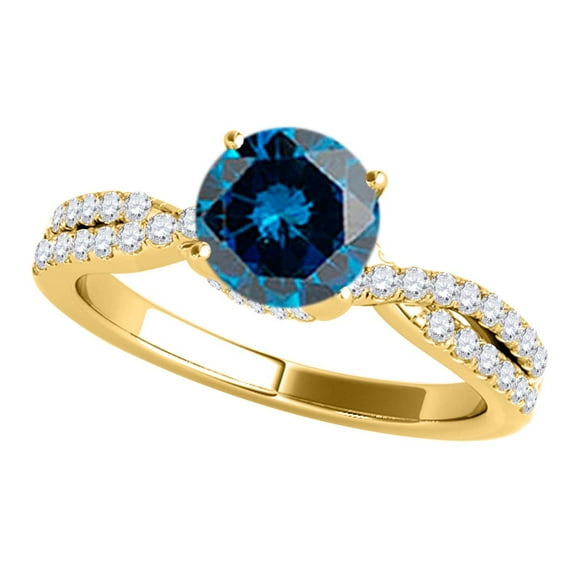 Mauli Jewels Engagement Rings for Women 1.25 Carat Halo Blue Diamond Engagement Ring Crafted 4-prong 14k Solid Yellow Gold