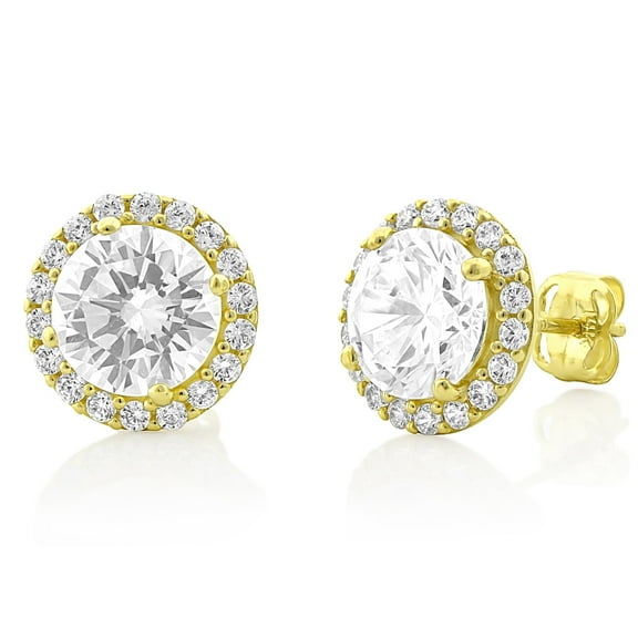 VINALI 14K Solid Yellow Gold Womens Large 2.10ct Cz Round Halo Stud Earrings