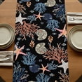 thumbnail image 5 of Black Blue Coastal Table Runner, Summer Beach Coral Shell Starfish Seahorse Washable Cotton Linen Table Runners 60 Inches Long, Dresser Scarf Runner for Coffee/TV Stands/Kitchen/Cabinets 13''x60'', 5 of 9