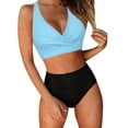 thumbnail image 3 of HVOBTTY Summer Women's 2 Piece Bikini Swimsuit Set Period Use Solid Color V Neck Back Built In Pad Wireless Beach Suits, 3 of 5