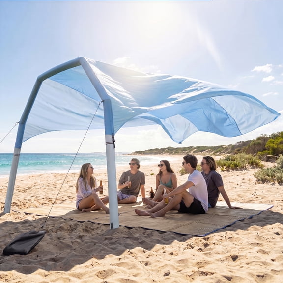 KAMEROUT Shade Beach Tent Wind Sun Canopy, Inflatable Arch Beach Shade with Air Pump & Poles, Portable Floating Wind-Powered Sunshade, UPF 50  Sun Shelter for 4-8 People Family Camping Trips