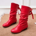 thumbnail image 4 of Wavsuf Womens Shoes Wide Width Mid Calf Low Heel Lace Up Thermal Round Toe Red Boots Size 40, 4 of 5