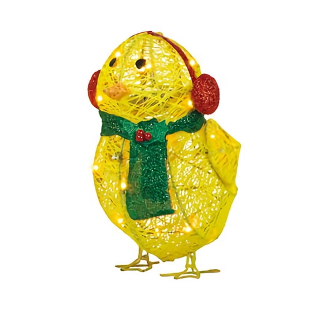 Bufanda, Luces Decorativas, Pollito Amarillo, Escultura Plana De Jardín, Adornos De Pollito Para Patio De Césped, Decoraciones Navideñas Navideñas Yuarrent HA040338-01