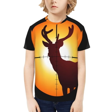 Boys Girls T Shirts Short Sleeve 3D Print Summer Tee for Kids Target Deer Elk Hunting