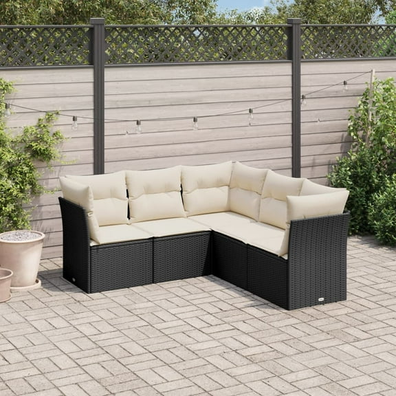 vidaXL Garden Sofa Set Black PE Rattan Large Removable Covers