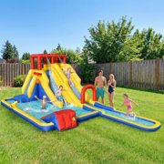 Redsmile Inflatable Dual Slide Water Park Climbing Bouncer with Splash Pool Basketball Hoop for Kids Aged 3-10 Outdoor Backyard Play - Multicolor