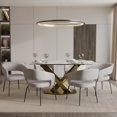 thumbnail image 2 of LeisureMod Voren 7-Piece Dining Set with 71-Inch Sintered Stone Tabletop, White Steel Base, and Gavin Upholstered Open-Back Chairs, Modern Dining Room Furniture in Beige, 2 of 12