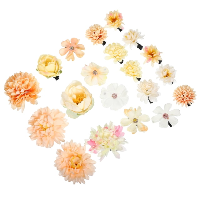 20 piezas de clips para el cabello con flores falsas, accesorios para el cabello de flores para mujeres y niñas, color beige