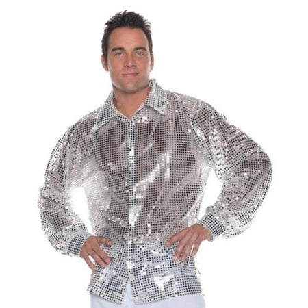 Silver Sequins 1970'S Disco Shirt Mens Halloween Party Costume Accessory
