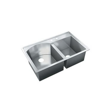 Just JZDD-2235-GR-3 18 Gauge Sweeping Double Bowl Sink with Self-Rimming