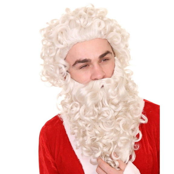 HPO Adult Men's Merry Christmas Xmas Party Deluxe Santa Claus Wig and Beard Set Synthetic Fiber