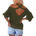 thumbnail image 5 of Women's Solid Color Sexy Off Shoulder Loose Knit Sweater Top for Fall Winter Evening Events,Army Green,L, 5 of 6