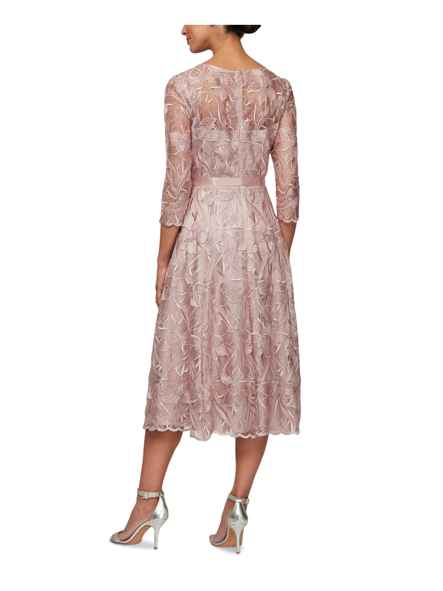 alex evenings embroidered illusion gown & shawl
