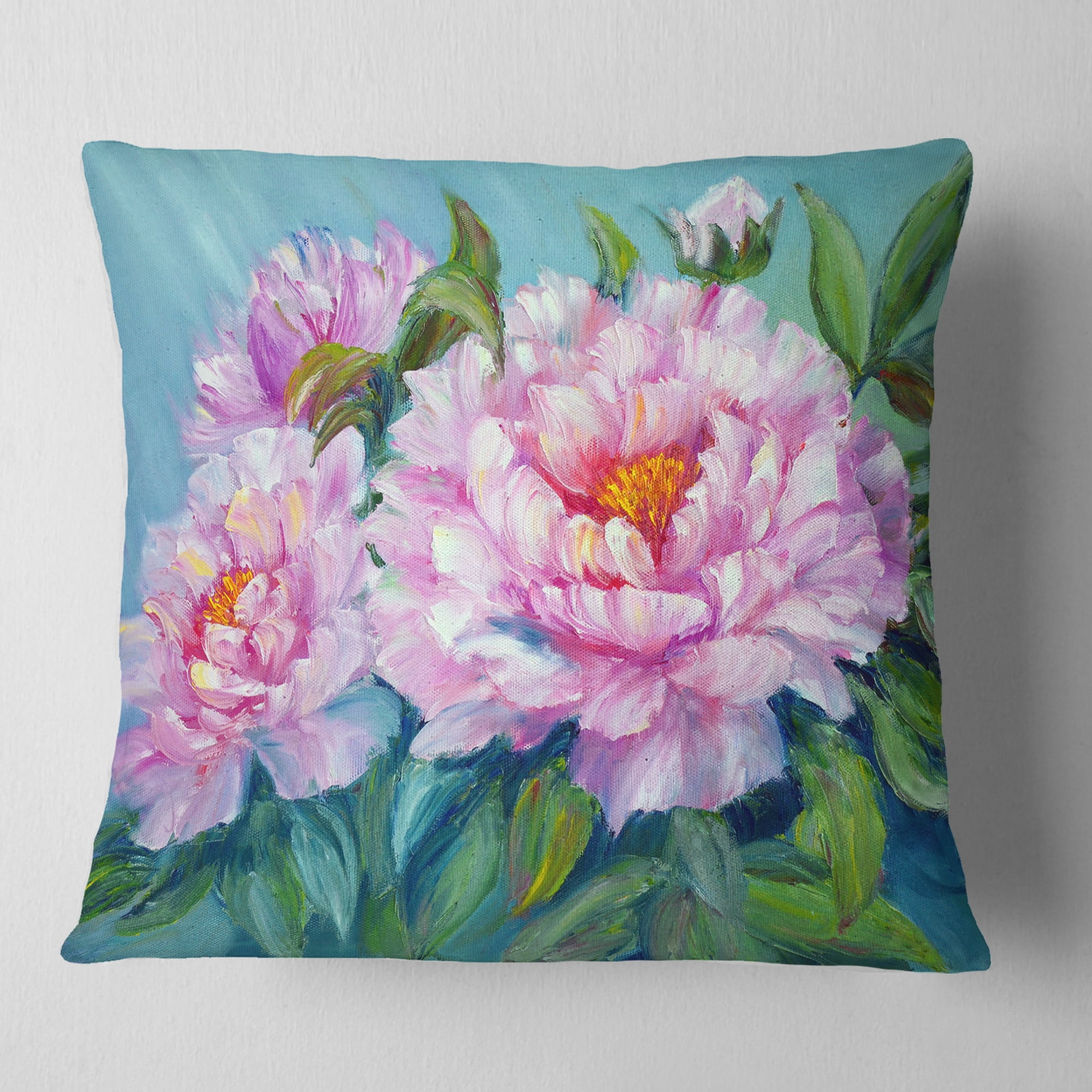 Designart Pink Peonies - Floral Throw Pillow - 16x16