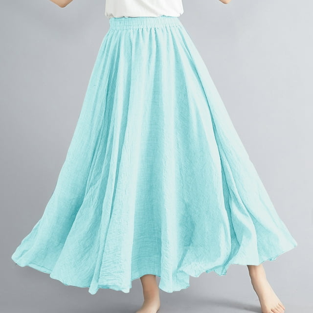 SEAOPEN Deals Summer Skirts for Women 2025 Vacation Boho Floral Tiered Maxi Skirt Drawstring High Waisted Flowy Ruffle A Line Skirt Light Blue,Free Size