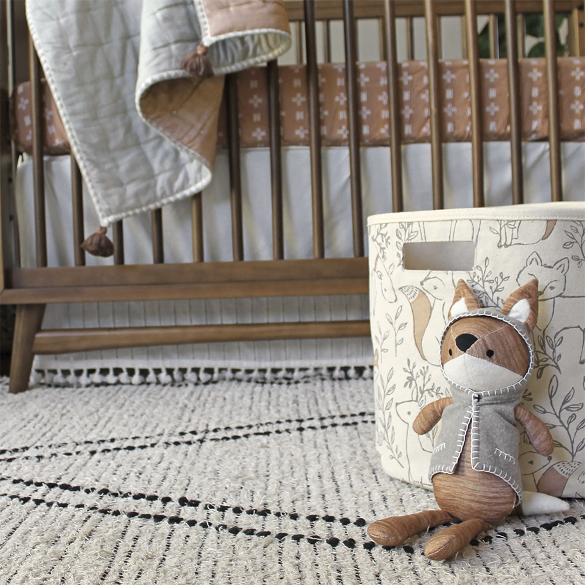 Crane Baby Fabric Round Nursery Storage Basket, Toy Storage, Woodland Nursery Decor, 13"x12", Toy Basket, Baby Storage Organizer, Toy Organizers and Storage Bins, Baby Organizers, Toy Bins