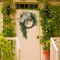 thumbnail image 6 of Hydrangea Wreaths for Front Door Artificial Floral Wreath White Greenery Summer Willow Leaves Year Round Outside Rustic Spring Teardrop Green Porch Wedding Indoor Wall Bow Farmhouse Decorations, 6 of 8